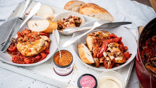 Hähnchen mit Paprika-Tomaten-Sauce 