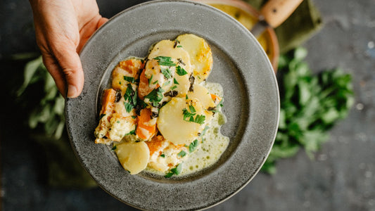 Kartoffel-Kürbis-Gratin mit Café de Paris