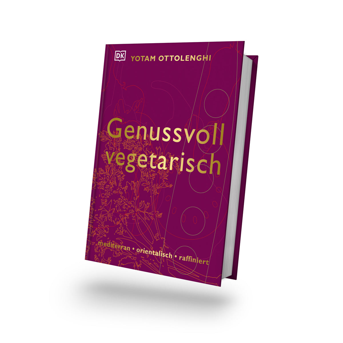 Geschenkset Ottolenghi Genussvoll vegetarisch in Lila auf weißem Hintergrund, Buchcover sichtbar.