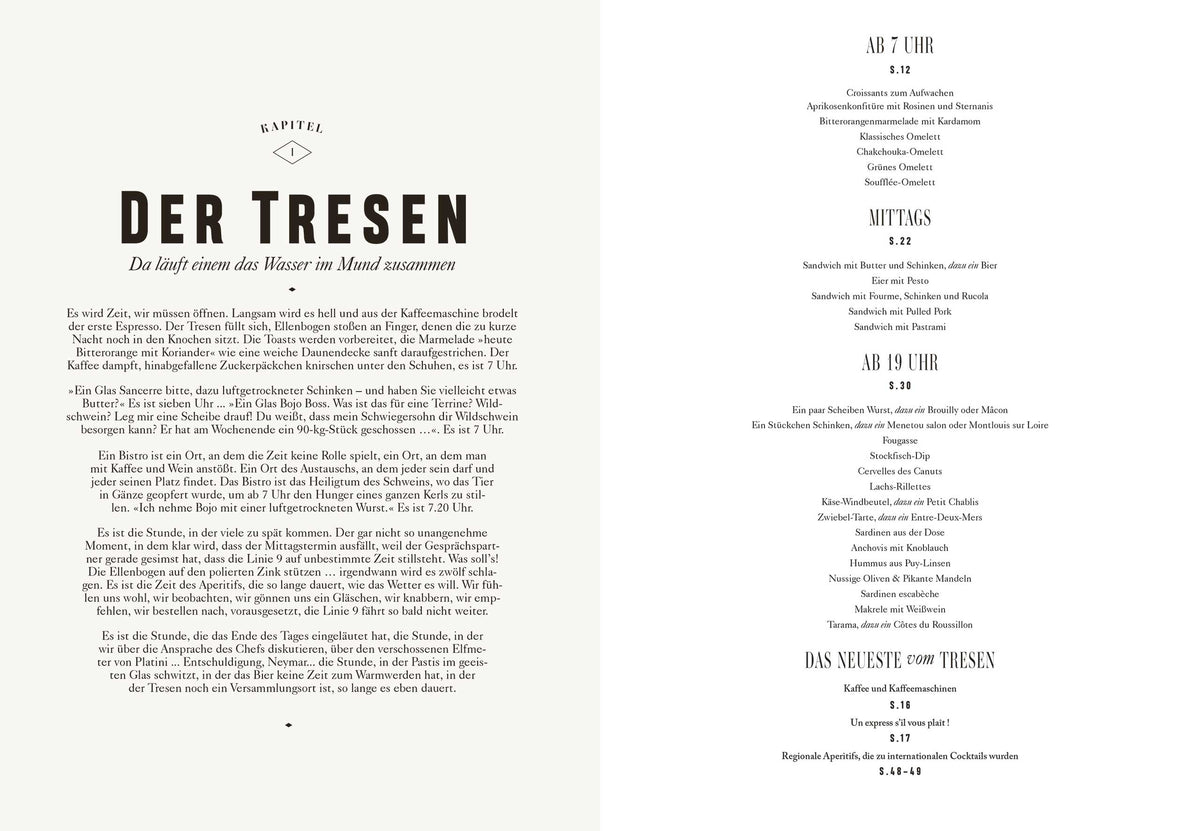 Deutsche Speisekarte mit Geschenkset Bistro, Bistro und französischen Spezialitäten, Preise sichtbar.