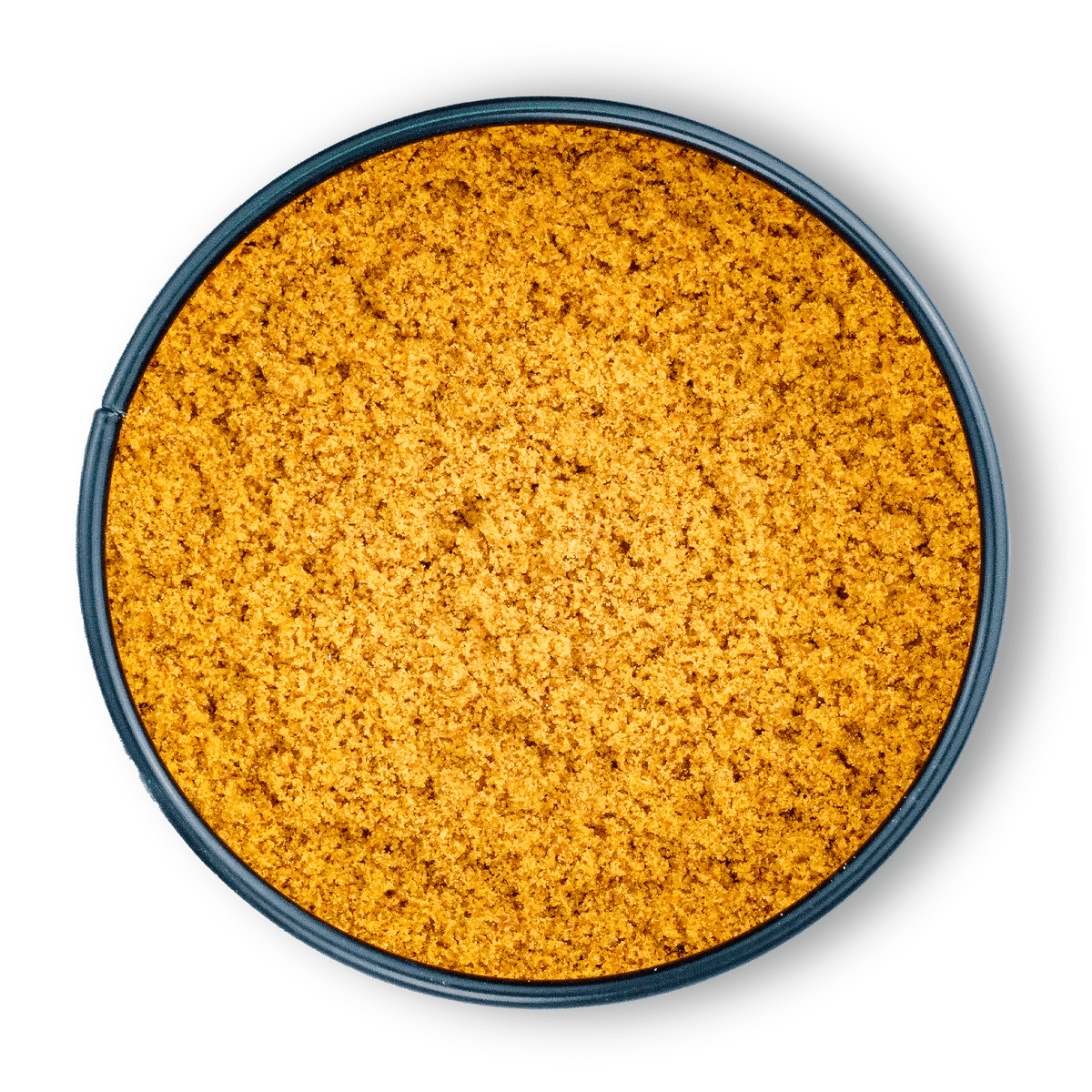 Bio Muskatblüte gemahlen in einer runden Dose, fein gemahlen, braun-goldene Farbe.