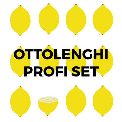 Illustration von Zitronen, mittig Schriftzug Ottolenghi Profi-Set und Isot Biber.