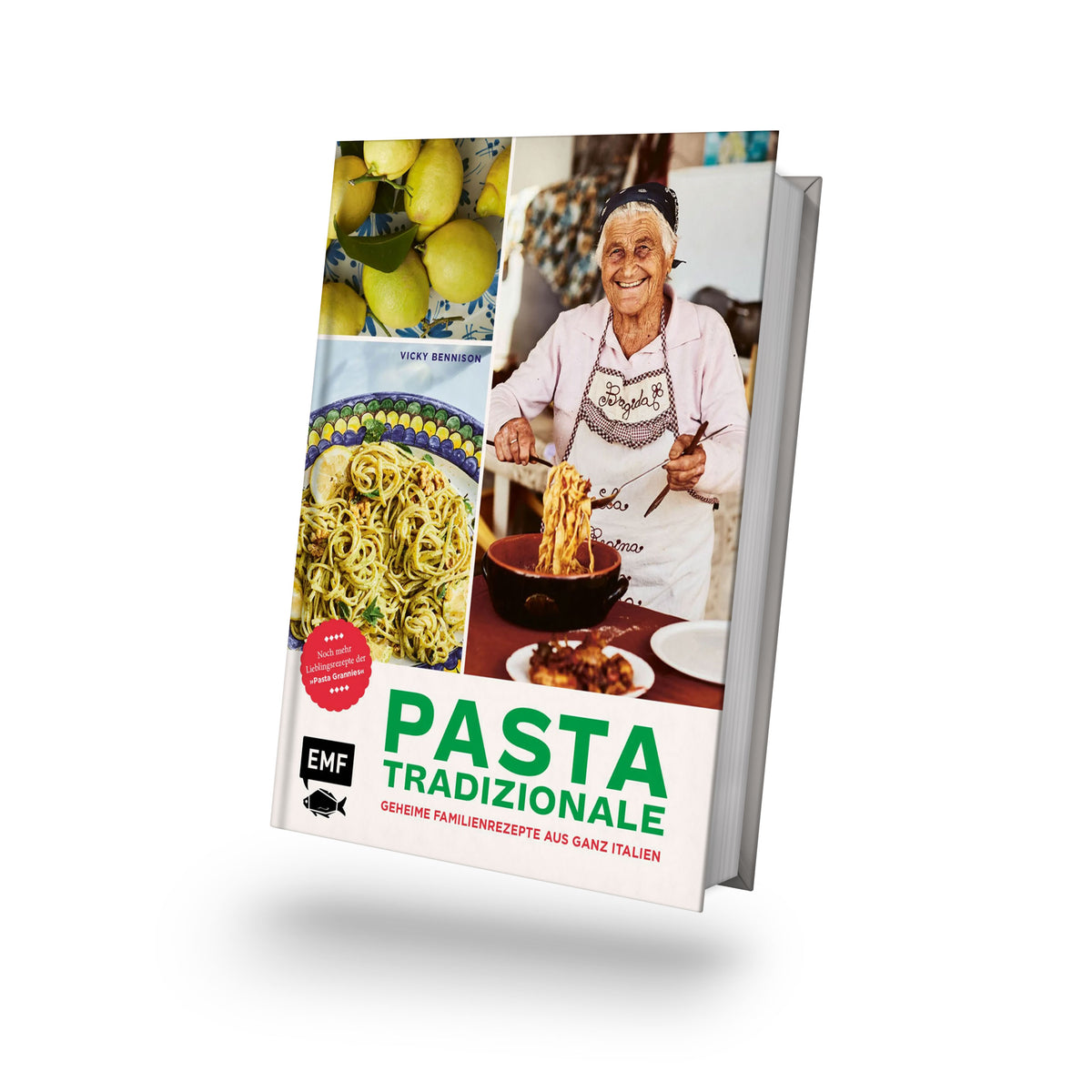 Kochbuch Pasta Tradizionale mit Fotos von Zitronen und verschiedenen Pastasorten auf dem Cover.
