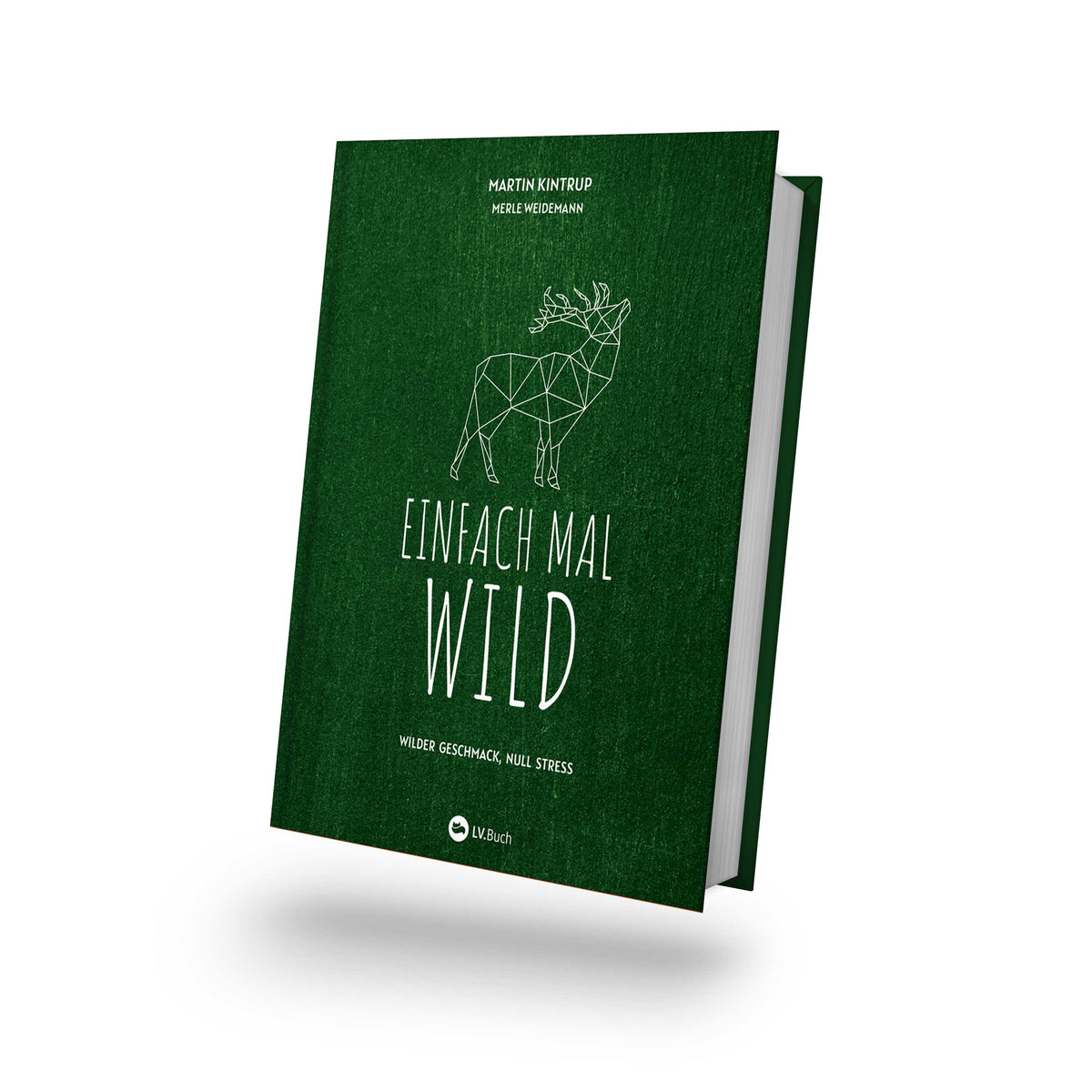 Grünes Kochbuch Einfach mal Wild mit geometrischem Hirschmotiv auf dem Cover.