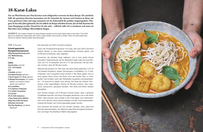 Eine Person hält eine Schüssel, auf der Happy - weil diese Rezepte glücklich machen steht.