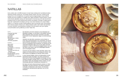 Natillas mit gemahlenem Zimt und Mandeln, dazu eine Flasche spanischer Weißwein.