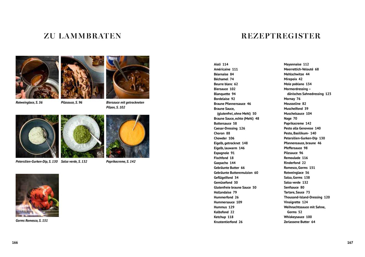 Saucen-Kochbuch mit deutschen Rezepten für Saucen und Lammgerichte, dazu ein Rezeptverzeichnis.